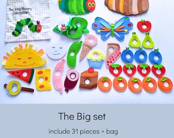 The Very Hungry Caterpillar felt story set with felt food for Toddlers, the full set of 31 pieces + bag