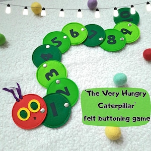 The Very Hungry Caterpillar - snap buttoning game - montessori felt handmade game - learning numbers game - fine motor skills