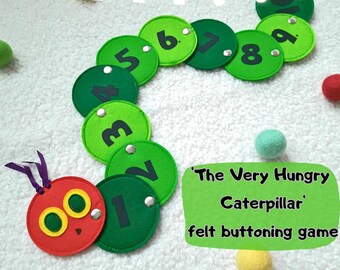 The Very Hungry Caterpillar - snap buttoning game - montessori felt handmade game - learning numbers game - fine motor skills