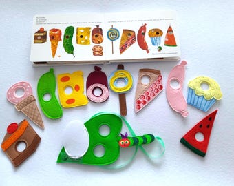 Hungry Caterpillar Felt Story Set, Interactive Play Food, Handmade Toy set of 26 or 31 pieces