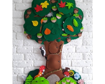 Montessori busy board Big felt tree 78 cm (30.7&#39;&#39; in) - toddler boy gift, toddler girl gift - handmade felt wall decor - big Play Set