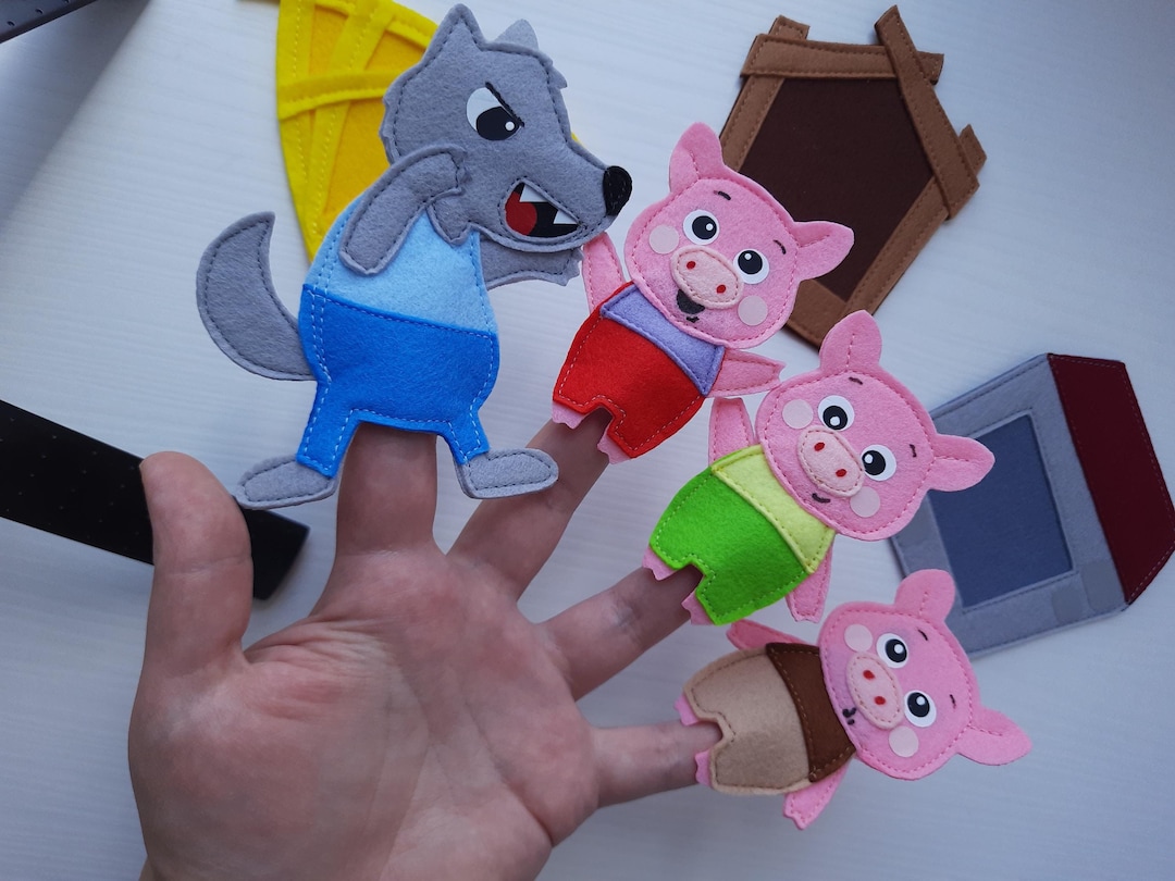 Diversión a la hora del cuento con títeres de dedo de cerditos y el lobo  feroz: juego de juguetes de fieltro para niños pequeños, regalo de