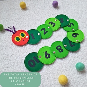 The Very Hungry Caterpillar - Christmas toys for kids - snap buttoning game - montessori felt handmade game - learning numbers game