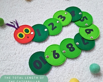 The Very Hungry Caterpillar - Christmas toys for kids - snap buttoning game - montessori felt handmade game - learning numbers game
