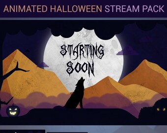 Animated Halloween Stream Pack for Twitch | Spooky Scenes & overlay | Wolf | Moon | Pumpkin
