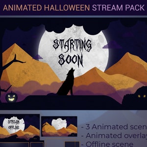 Animated Halloween Stream Pack for Twitch | Spooky Scenes & overlay | Wolf | Moon | Pumpkin