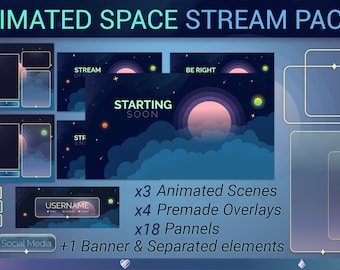 Animated Space Stream Pack | Anime Scenes | Pannels | Banner |Twitch | YouTube | Overlay | Bleu | Animé