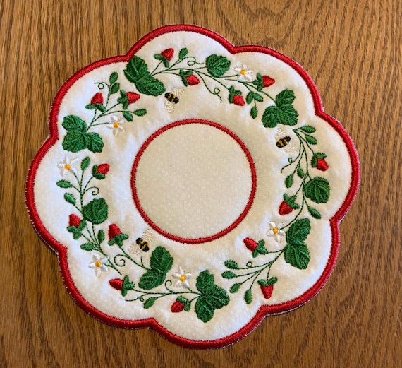Strawberry Fields Forever—REVERSIBLE Candle Mat or Mug Rug