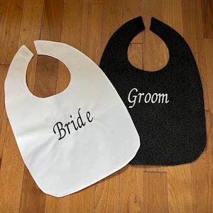 Wedding Reception Bibs for the Bride and Groom