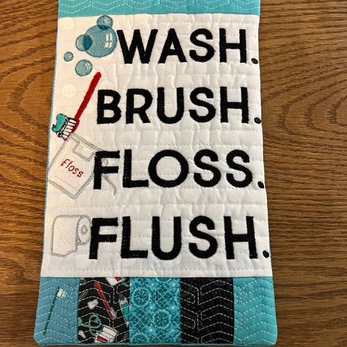 Wash Brush Floss Flush Bathroom Wall Art Set of 4 Minimalist Etsy