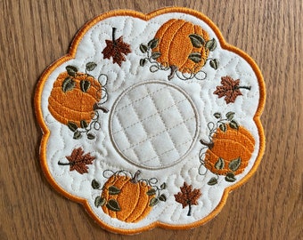 Fall Pumpkins—REVERSIBLE Candle Mat or Mug Rug