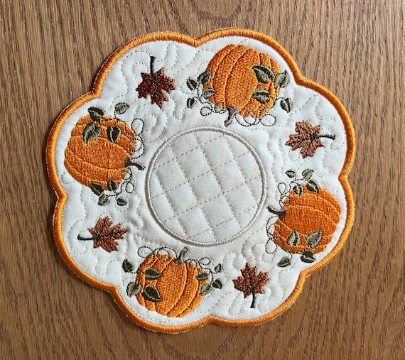 Fall Pumpkins—REVERSIBLE Candle Mat or Mug Rug