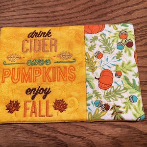 Personalized Fall Mug Rug: Embroidered Drink Coaster