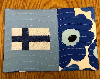 Finnish Flag Mug Rug: Embroidered Coffee Coaster