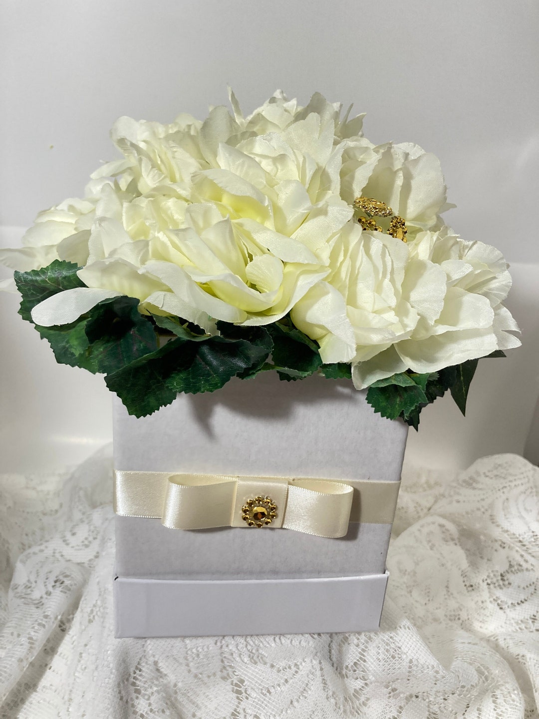 Ivory/cream Color Silk Flower Arrangement Boxed Ivory Flowers Cream