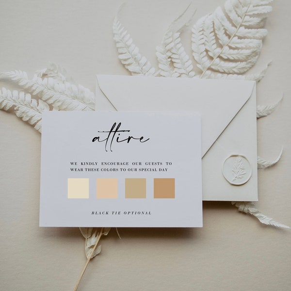 Wedding Attire Card • Guest Dress Code Insert Card • Wedding Guest Attire Color Palette Moodboard Card • Editable Template • Canva