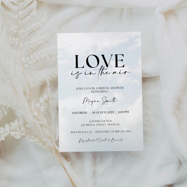 Love Is In The Air Bridal Shower Invitation • Modern Minimalist Bridal Shower Invite • 5x7” • Cloud Bridal Shower • Editable Template •Canva