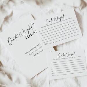 Bridal Shower Date Night Ideas Game Sign + Card • Modern Minimalist Bridal Shower Activities • Editable Template • Canva