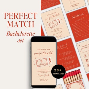 L&#39;ensemble idéal pour EVJF • Match Made in Heaven • Invitation EVJF, itinéraire, jeux • Plus de 20 modèles modifiables • Toile