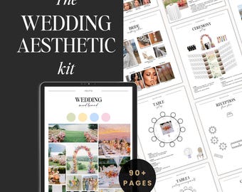 The Wedding Aesthetic Kit - Inspo, Attire, Decor, Set Up, Mockups, Mood Boards + more • 90+ page Wedding Planner • Editable Template • Canva