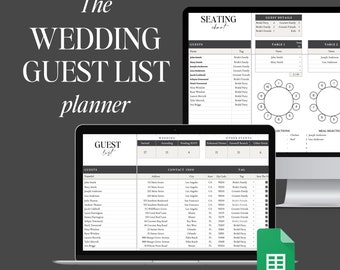 The Wedding Guest List Planner • Guest List Tracker, Seating Chart Planner • Wedding Spreadsheet - Google Sheets Template