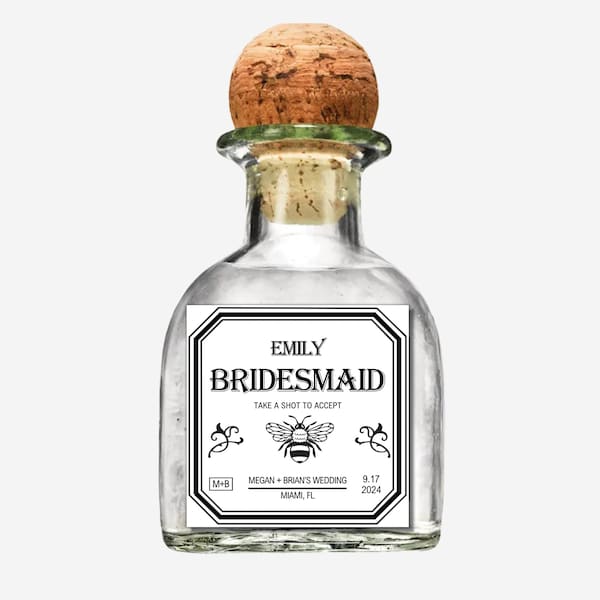 Bridesmaid Proposal Tequila Bottle Label • Groomsmen Proposal Tequila Bottle Sticker Labels • Editable Canva Template