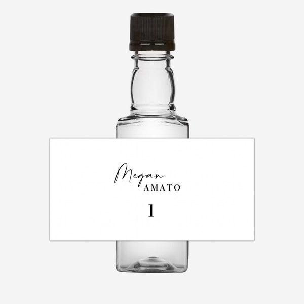 Wedding Escort Cards Shot Bottle Labels • Modern Minimalist Name Cards • Take a Shot Take a Seat Seating Chart • Editable Template • Canva