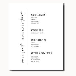 Tabliczka z menu na desery weselne • Nowoczesny, minimalistyczny szyld weselny • 5 x 7 cali • 8 x 10 cali • Szablon do edycji • Canva zdjęcie 2