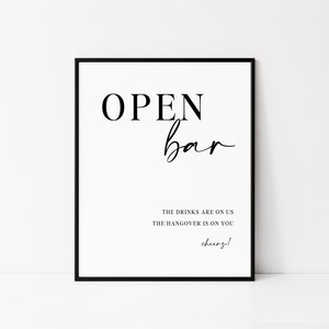 Placa de bar aberto • Placa de bar de casamento • Placa de casamento moderna e minimalista • 5x7” • 8x10” • Modelo editável • Canva
