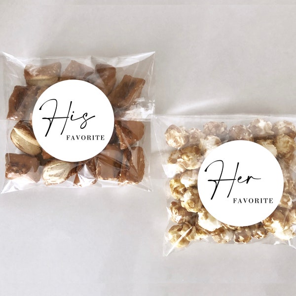 His Her Our Favorite Candy Stickers • Wedding Favors Sticker • Modern Minimalist Favor Labels • His + Her Favors • Editable Template • Canva