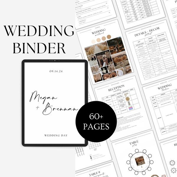 Wedding Binder Template • Wedding Planner • 60+ pages • Wedding Itinerary, Timeline, Checklists, Inspo + more • Editable Template • Canva