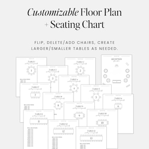 wedding day of binder including a customizable floor plan and seating chart with seating arrangements - round and long tables