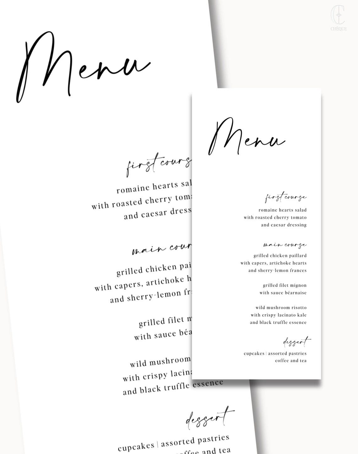 Wedding Menu • Wedding Reception Dinner Menu • Modern, Minimalist