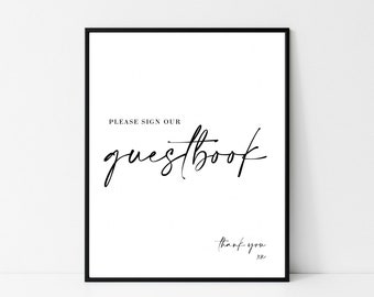 Modern Wedding Guestbook Sign • Minimalist Guest Book Sign • Boho • Black and White • 5x7” • 8x10” • Editable Template • Canva