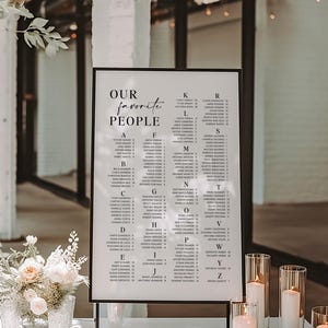 Wedding Seating Chart • Our Favorite People • Alphabetical Seating Chart • Modern, Minimalist Seating Chart • Editable Template • Canva