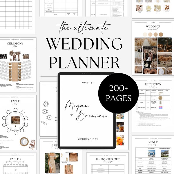 Wedding Planner Template • 200+ pages • Wedding Day Binder • Wedding Planning Checklists, Budget, Itinerary + more• Editable Template, Canva