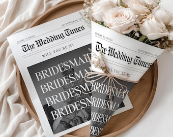 Bridesmaid Proposal Newspaper Bouquet Wrap Template • Maid of Honor, Bridesmaids Proposal • Bridal Party Proposal • Editable Template, Canva