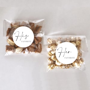His Her Our Favorite Candy Stickers • Wedding Favors Sticker • Modern Minimalist Wedding • His + Her Favors • Editable Template • Canva