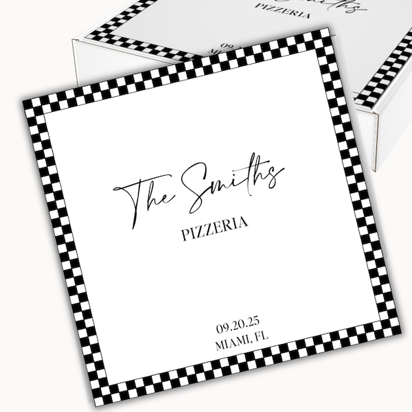Hochzeit Pizza Box Vorlage • Moderne minimalistische Hochzeitsgeschenke • Bearbeitbare Canva Vorlage