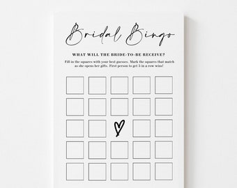 Jeu de bingo pour la mariée nuptiale • Jeu de douche nuptiale minimaliste • Jeux de douche nuptiale modernes • 5 x 7 po. • Modèle modifiable • Toile