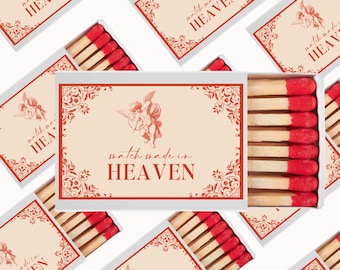 Wedding Matchbox Label Template • Match Made in Heaven Stickers • Wedding Match Favors • Editable Canva Template