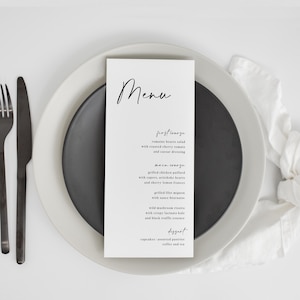 Cardápio de casamento • Cardápio de jantar de recepção de casamento • Cardápio de casamento moderno e minimalista • Cardápio de comida de casamento • 4x9” • Modelo editável • Canva