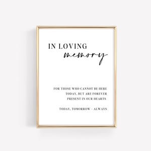 In Loving Memory Wedding Sign • Forever In Our Hearts • Wedding Memorial Table Sign • Modern, Minimalist Wedding • Editable Template • Canva