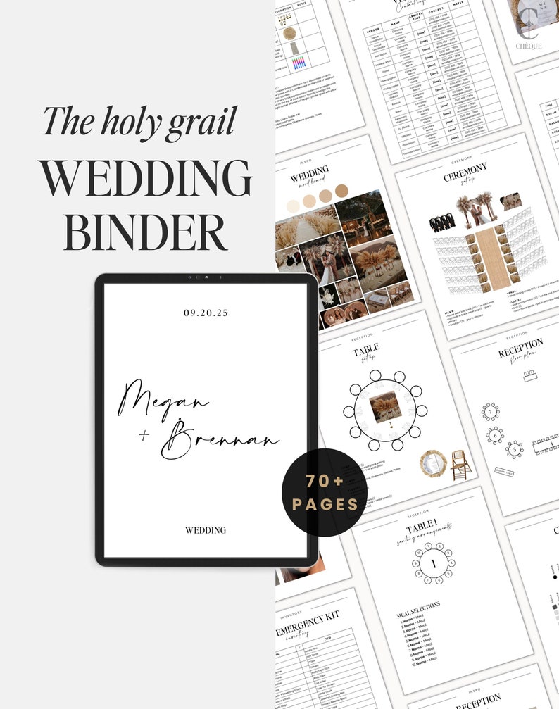 Best Wedding Planner Digital Printable - Comprehensive wedding planning kit with timelines, checklists, packing lists, floor plans, set-up guides, shot lists, contact info, and mood boards. Ideal for organizing your wedding. Complete wedding binder.