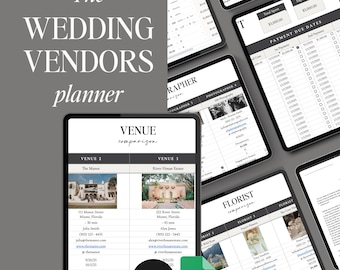 The Wedding Vendors Planner • Vendor Comparisons + Tracker, Payment Tracker • Wedding Spreadsheet - Google Sheets + Canva Template