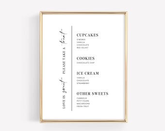 Wedding Dessert Bar Menu Sign •  Modern, Minimalist Wedding Sign • 5x7” • 8x10” • Editable Template • Canva