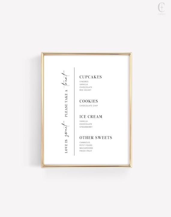 Wedding Dessert Bar Menu Sign •  Modern, Minimalist Wedding Sign • 5x7” • 8x10” • Editable Template • Canva