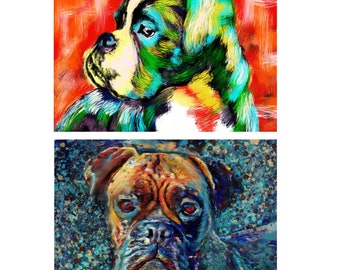 Two Boxer Dog Prints Abstract Boxer Dog mixed media Painting Prints Colourful Boxer Art, Dog Memorial, Dog Mum Picture Gift Choice of Size