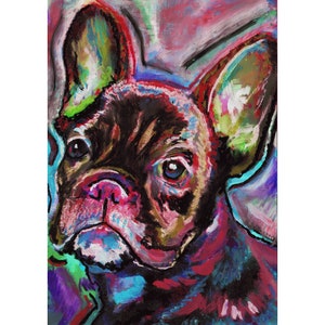 French Bulldog Art Print, Blue Black Frenchie Dog Picture, French Bull Dog Memorial,  Colourful Abstract Dog Picture Gift Choice of Sizes