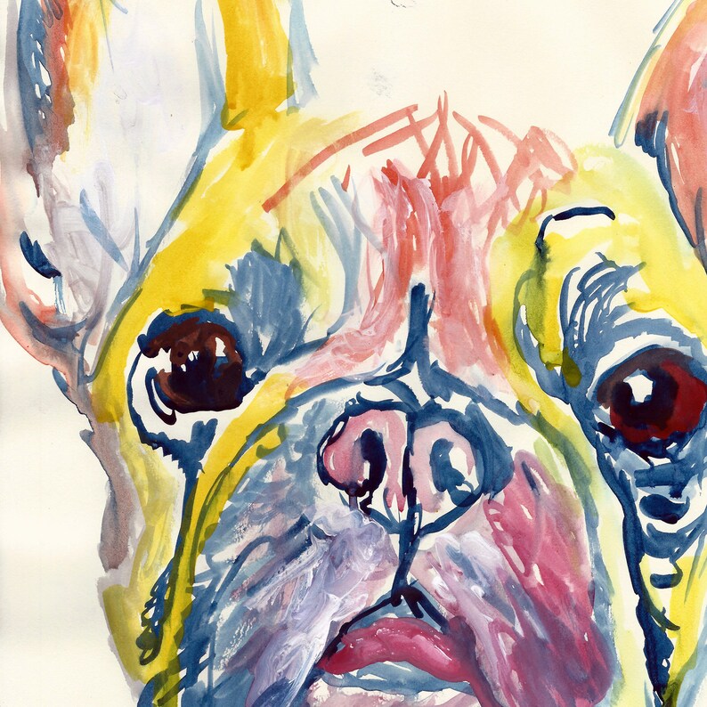 French Bulldog Wall Art Modern Yellow Watercolor Portrait Cute Etsy